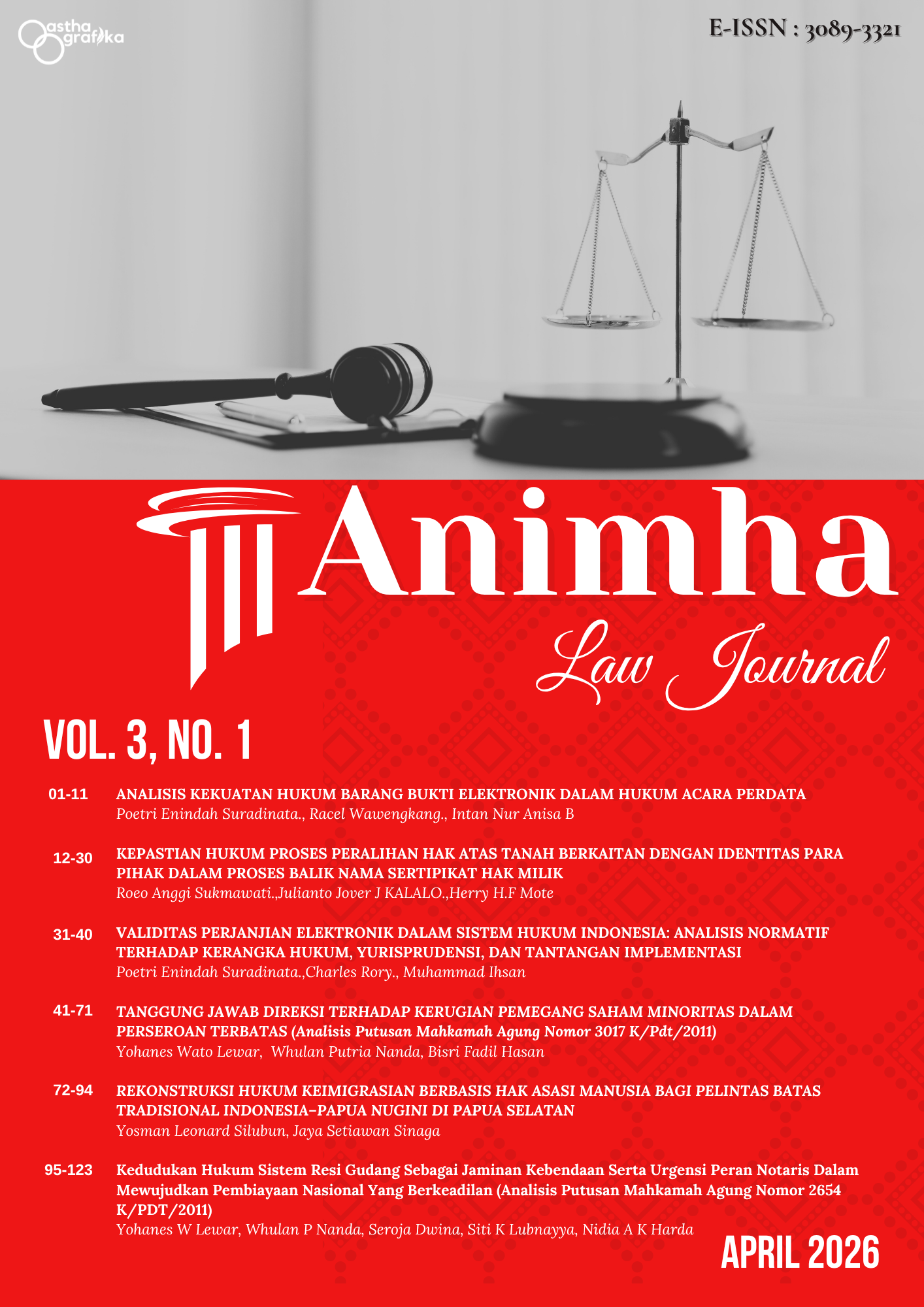 					Lihat Vol 3 No 1 (2026): Animha Law Journal
				