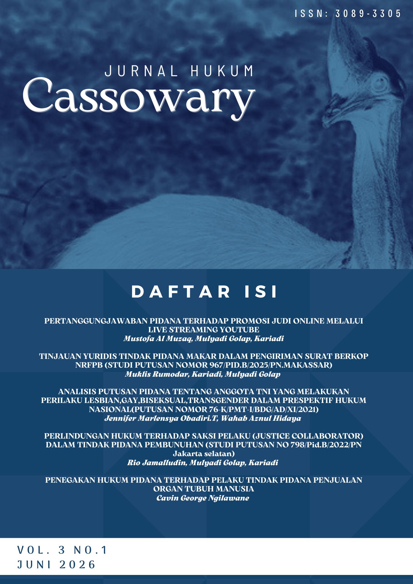 					Lihat Vol 3 No 1 (2026): JURNAL HUKUM CASSOWARY
				